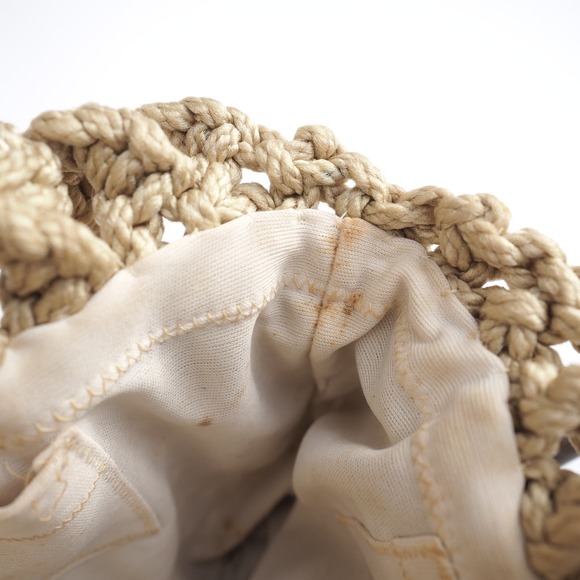 70s Vintage Crochet Knit Hand Bag Wooden Top Handles Tan Boho Macrame Purse‎ - Picture 7 of 8